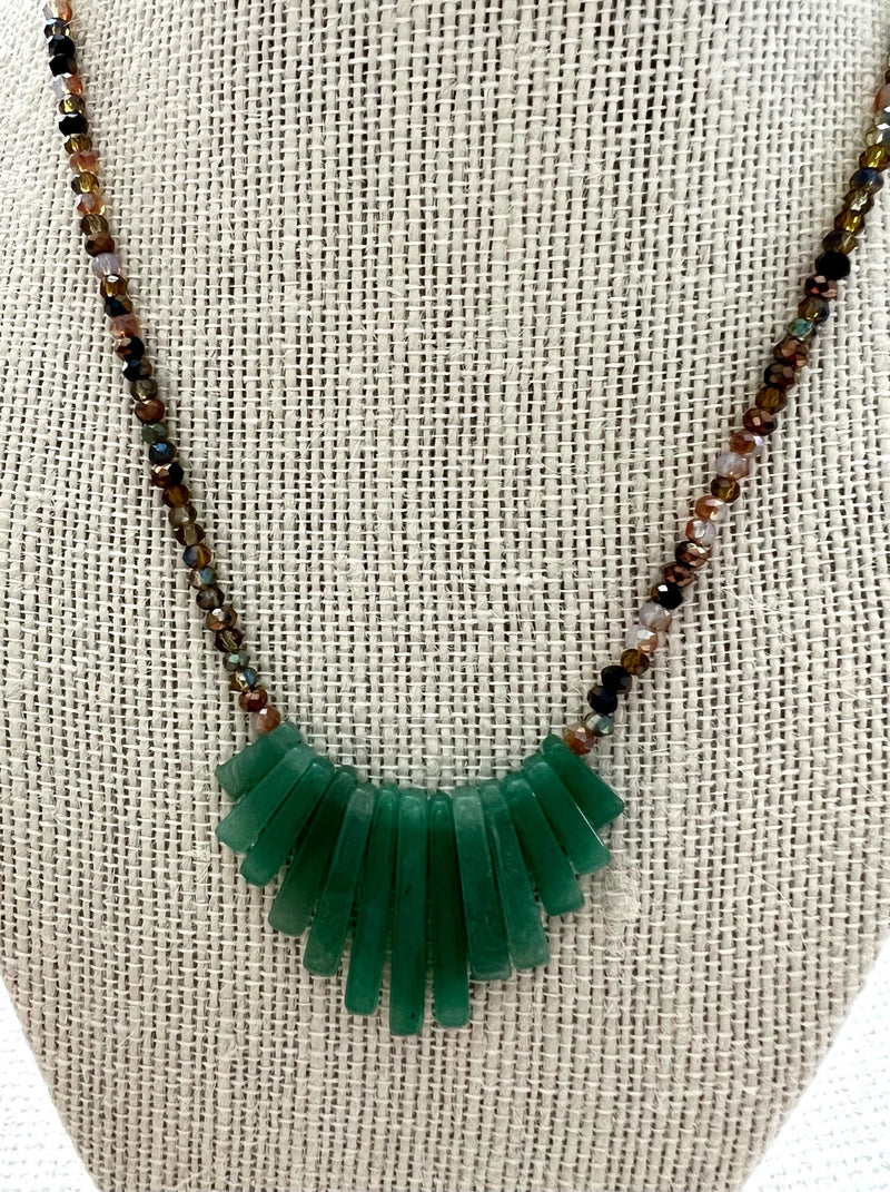 Green Aventurine and Glass Bead Necklace