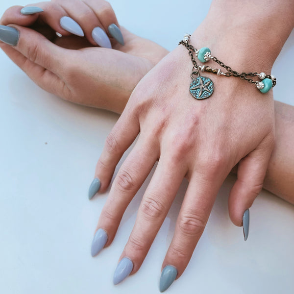 Bronze Double Strand Bracelet with Turquoise Chunks