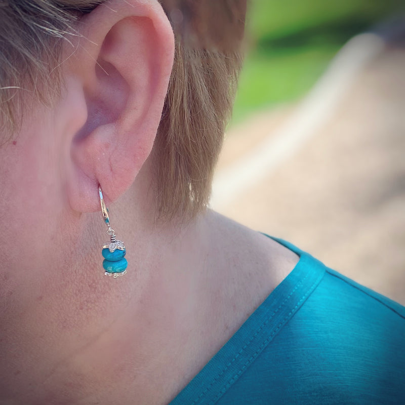 Turquoise with Sterling Silver Flower Earrings