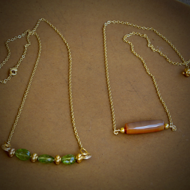 Agate Barrell Accent Bead on Gold Chain