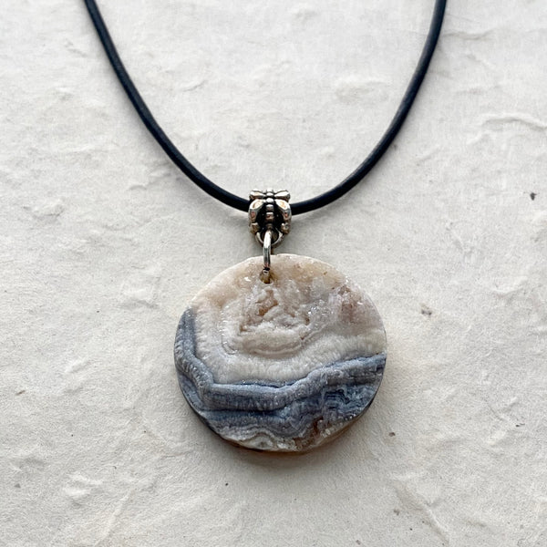 Druzy Agate Pendant on Leather Necklace