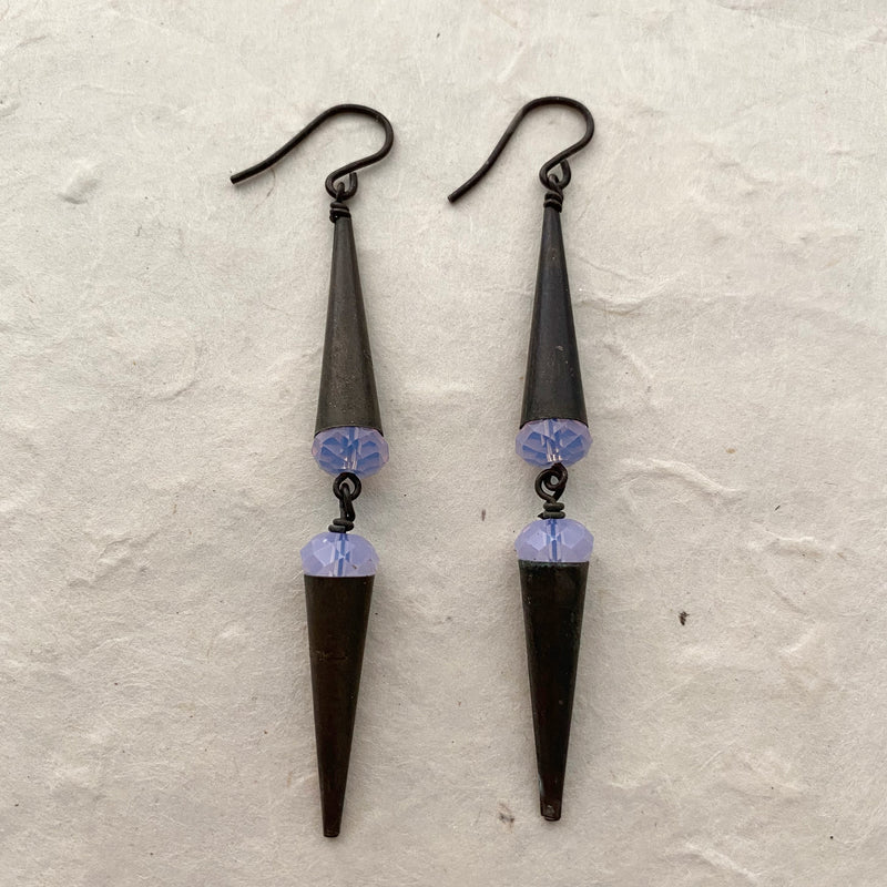Purple Opalescent Crystal Drop Earrings