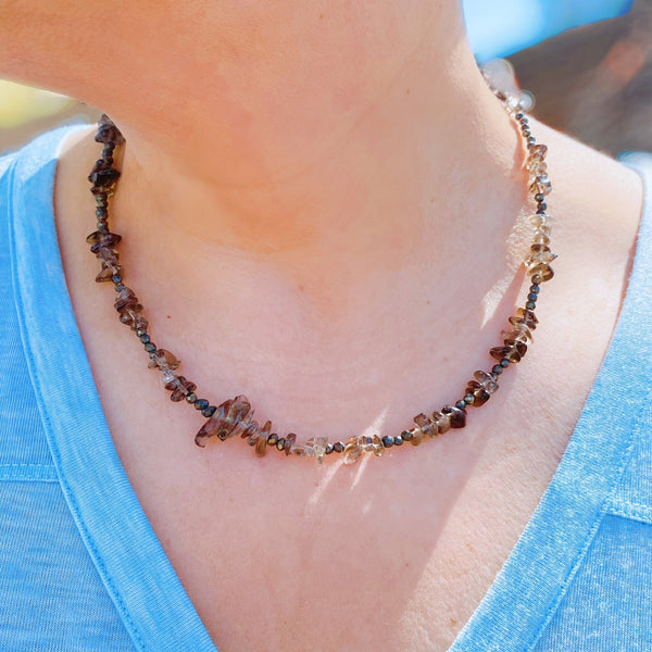 Smokey Topaz and Faceted Pyrite Necklace
