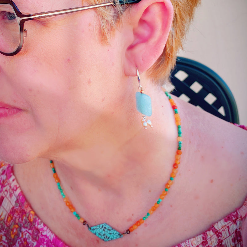 Orange Aventurine and Turquoise Beads with Copper Charm