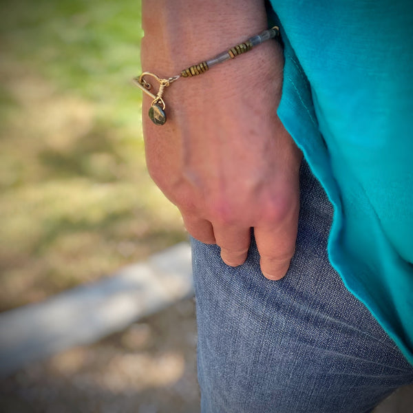 Labradorite & Brass with Pyrite Charm Bracelet