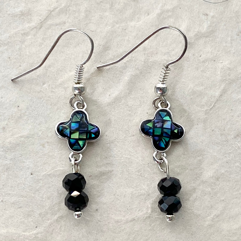 Abalone and Black Spinel Dangle Earrings