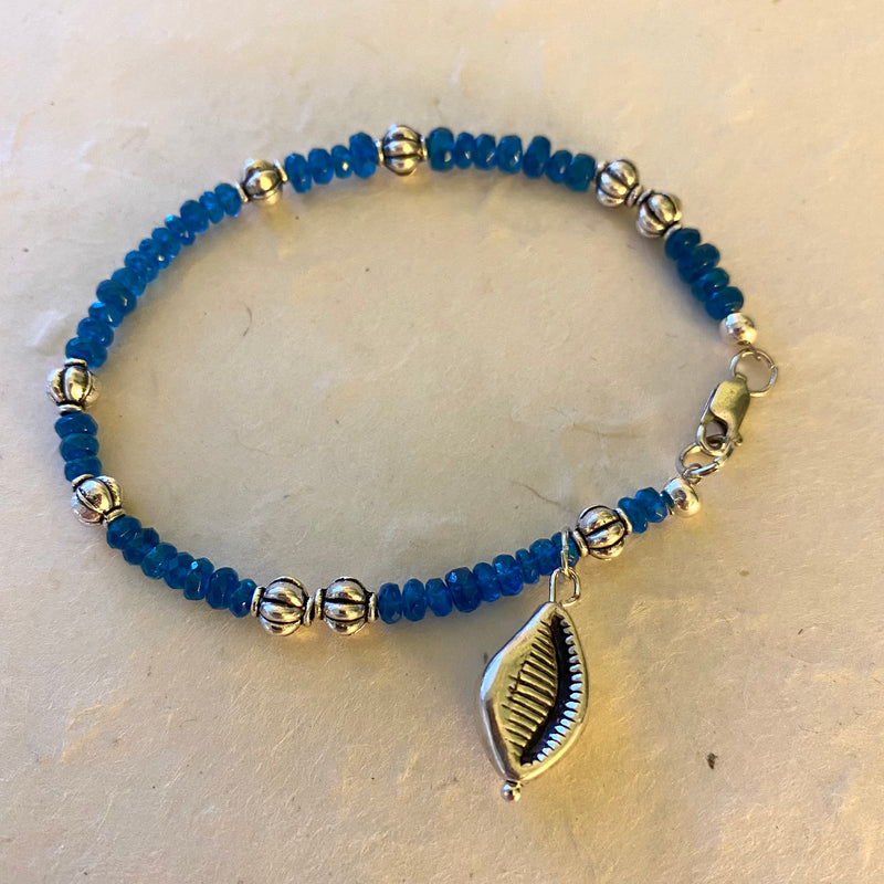 Apatite Beaded Bracelet with Silver Cowrie Charm