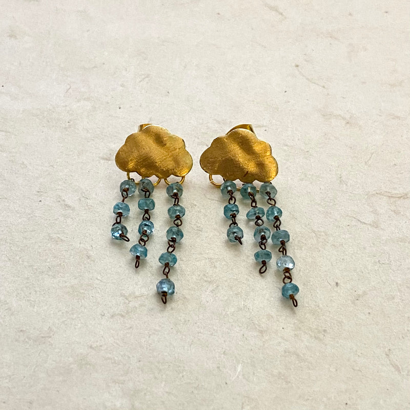 Aqua Blue Chalcedony Drops from Gold Clouds