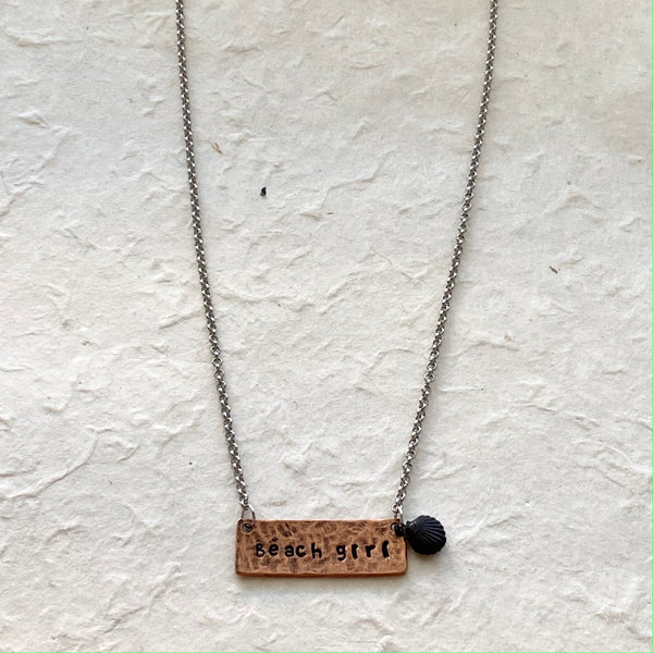 Beach Girl Hand Stamped Necklace