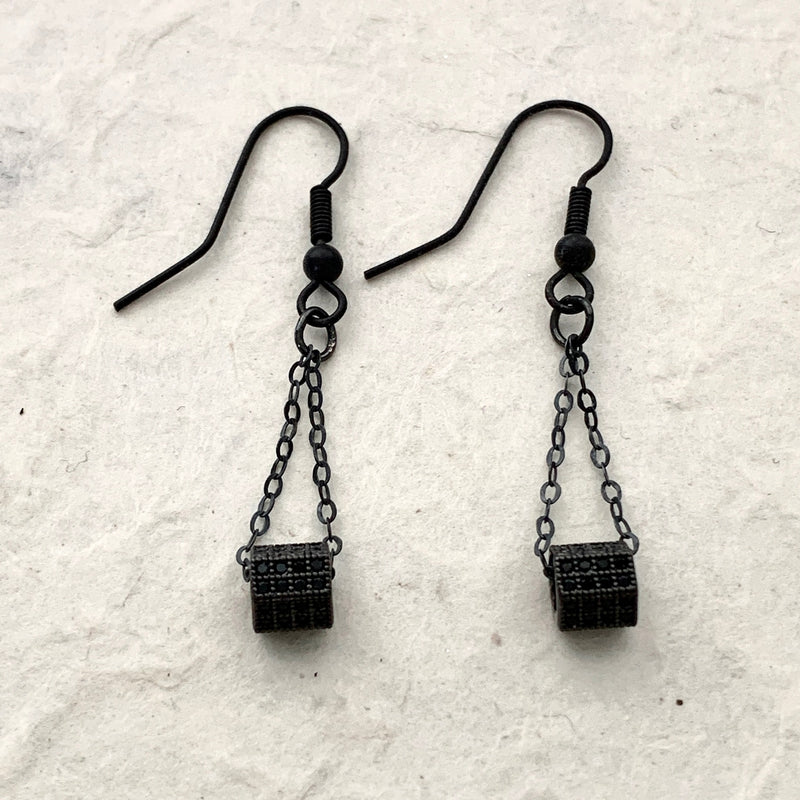 Black CZ Dangle Earrings