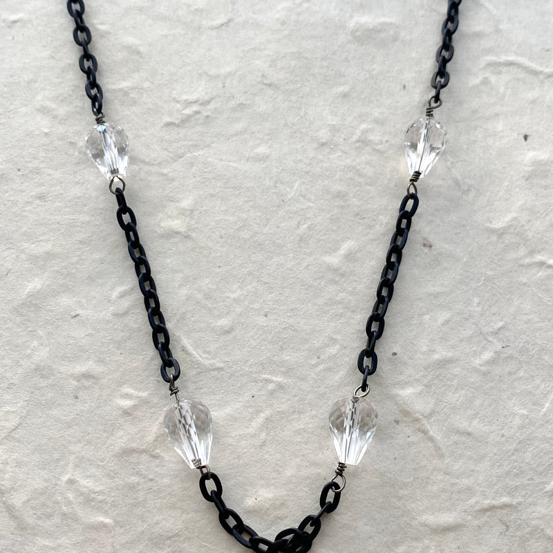 Matte Black Chain with Crystal Drops
