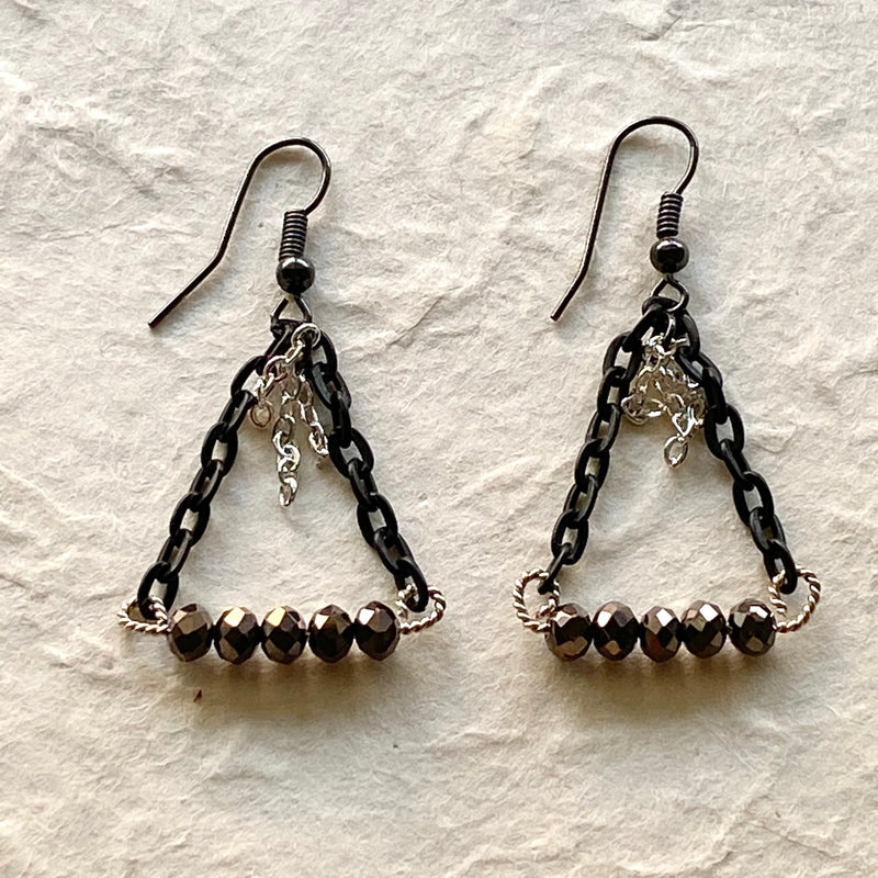 Black Matte Chain with Gray Crystal Earrings