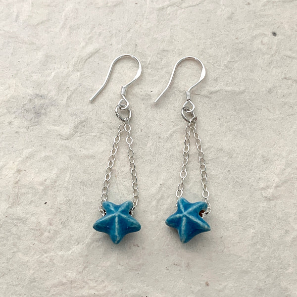 Blue Ceramic Star Earrings