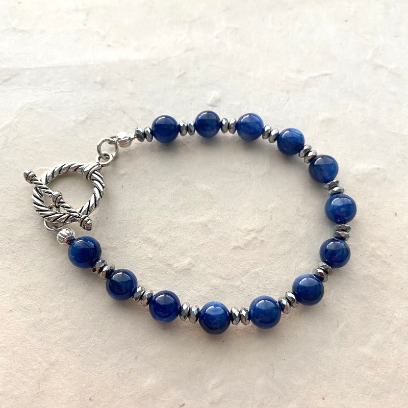 Blue Kyanite and Hematite Beaded Bracelet