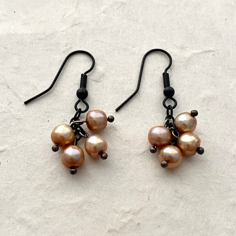 Bronze Pearl Dangle Earrings