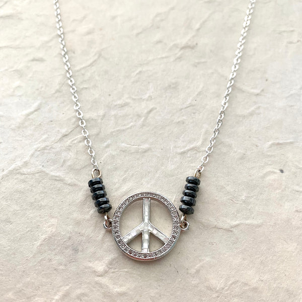 CZ with Mother of Pearl Peace Pendant Necklace