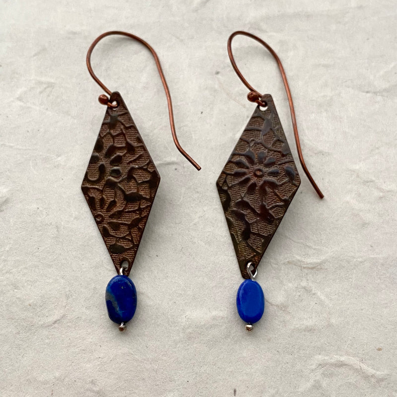 Copper Dangle Earrings with Lapis Bead