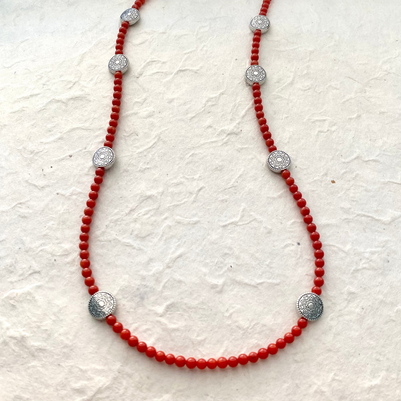 Dyed Coral-bead and Silver Necklace