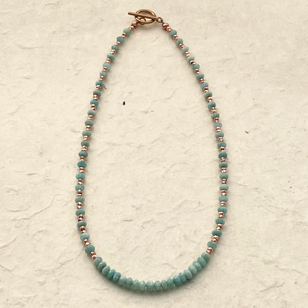 Faceted Amazonite and Rose Hematite Beaded Necklace