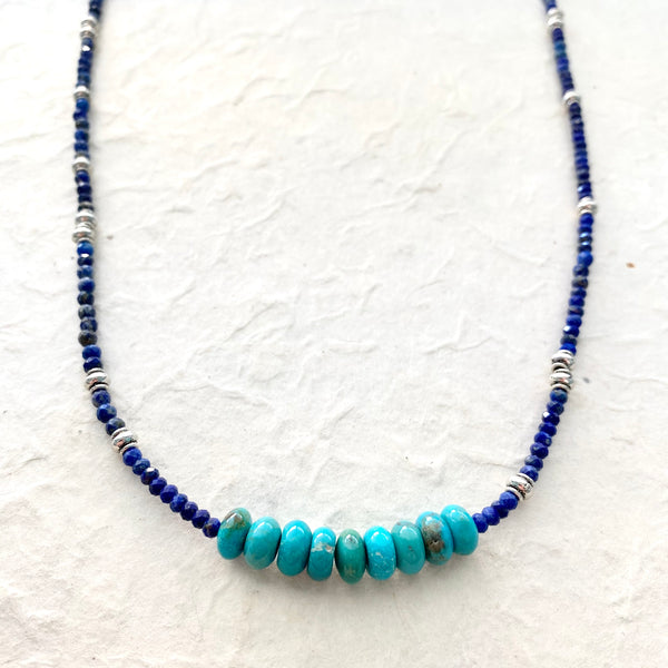 Faceted Lapis with Deep Turquoise Rondel Necklace