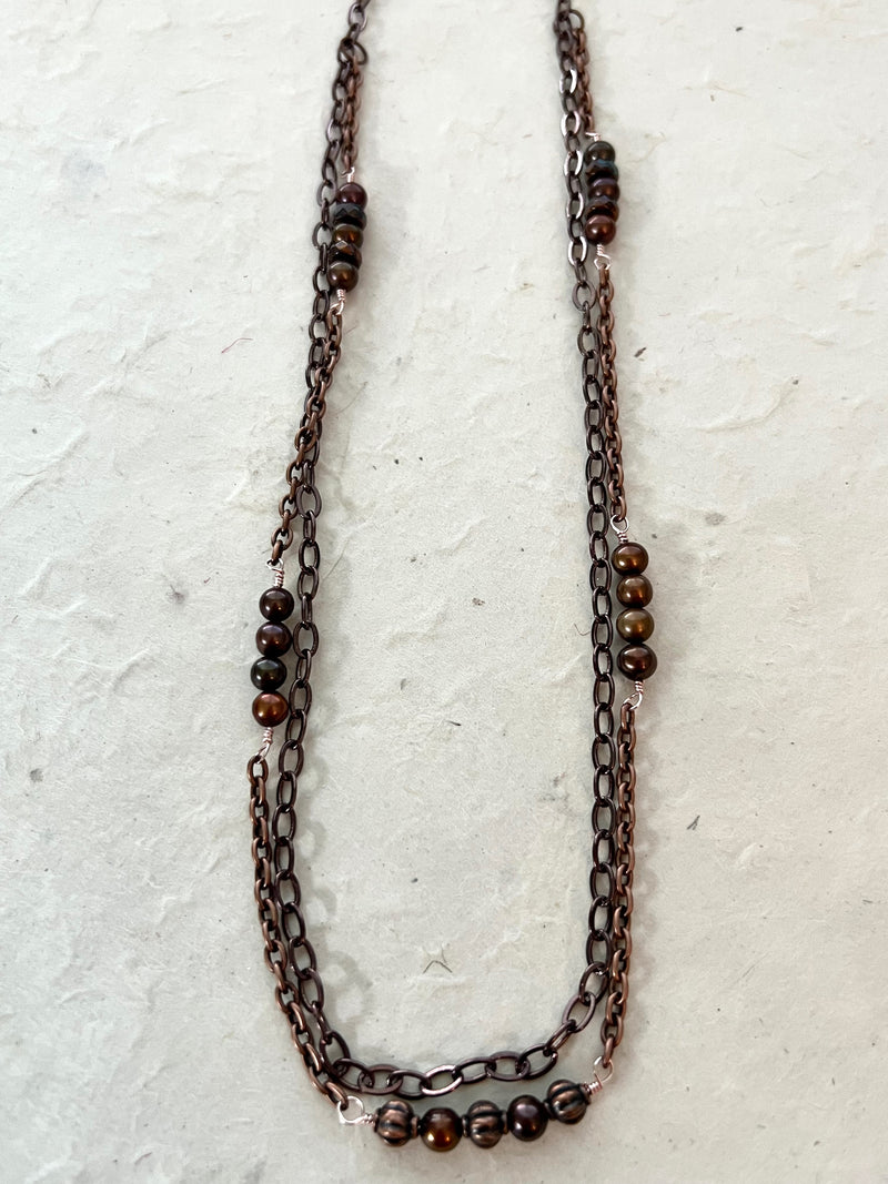 Double Stranded Bronze & Copper Necklace