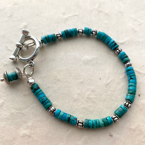 Heishi Shaped Turquoise and Silver Bracelet
