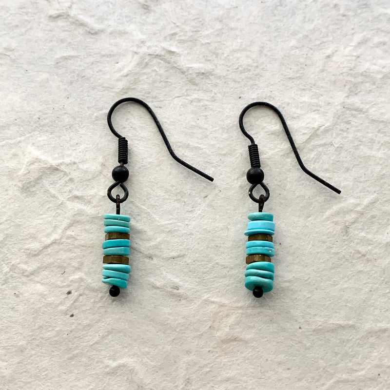 Turquoise Disc and Brass Earrings