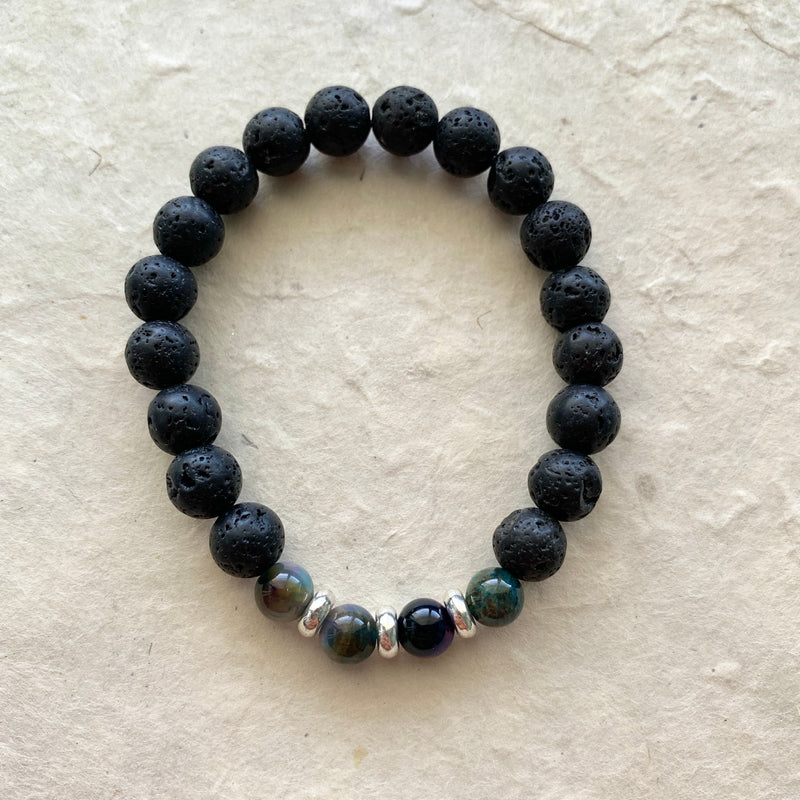 Lava Stone Beads Bracelet Natural Crystal Healing Bracelet for Men & Women,  Color Black, Bead Size 8 mm