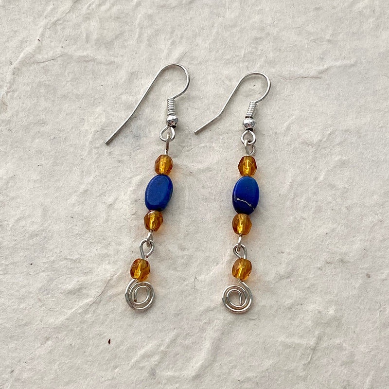 Lapis and Crystal Drop Earrings