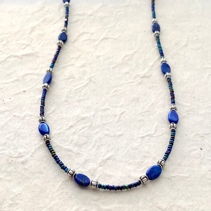 Lapis and Glass Bead Necklace