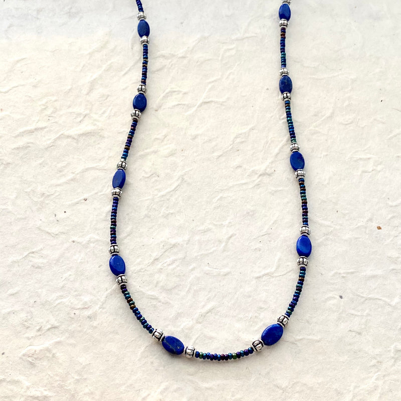 Lapis and Glass Bead Necklace