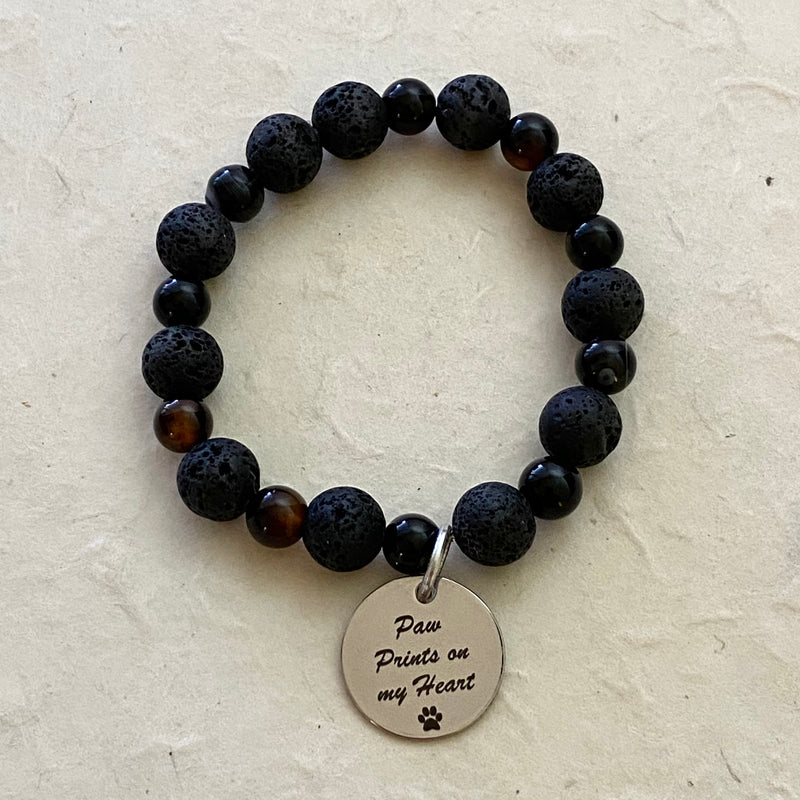 Lava Bead and Agate Stretch Bracelet with Dog Charm