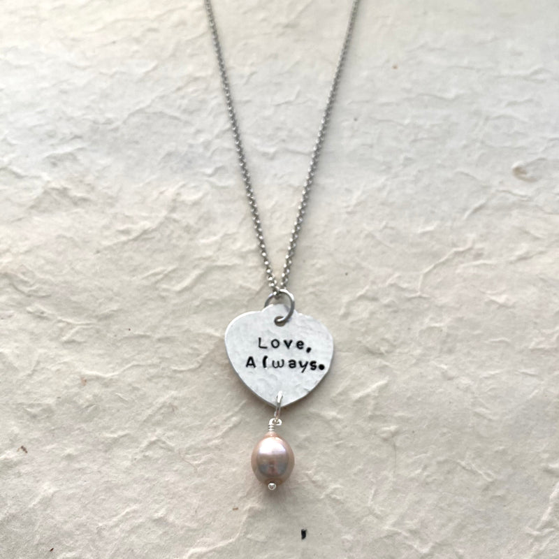 Love Always Hand Stamped Pearl Charm Necklace