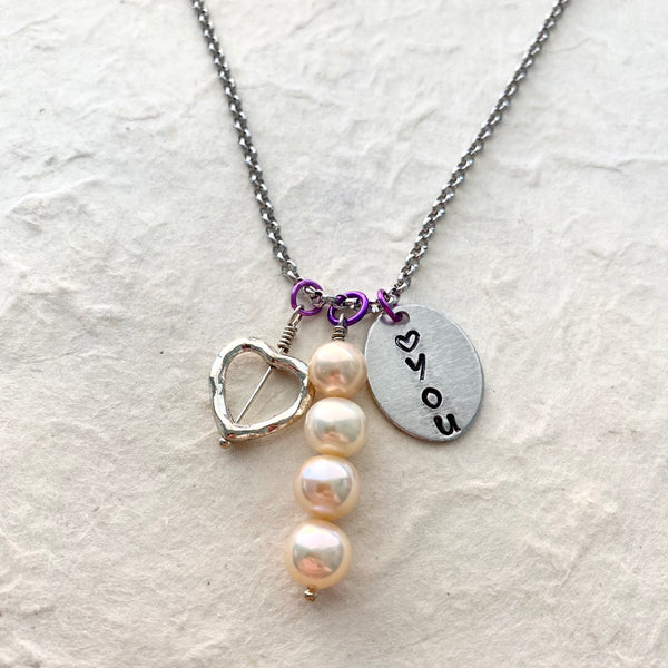Love You Hand-Stamped Necklace on Stainless Chain