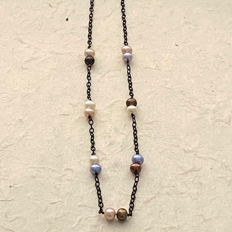 Mixed Colored Pearl Necklace on Rustic Chain