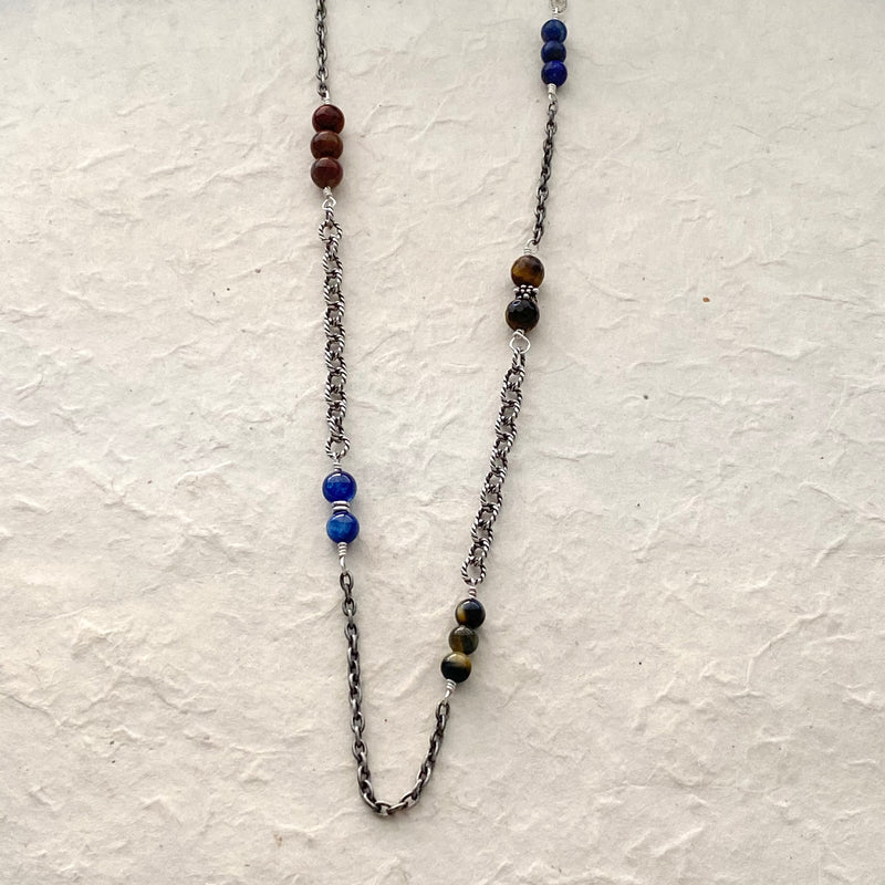 Multi Chain Style with Multi Stone Beaded Necklace