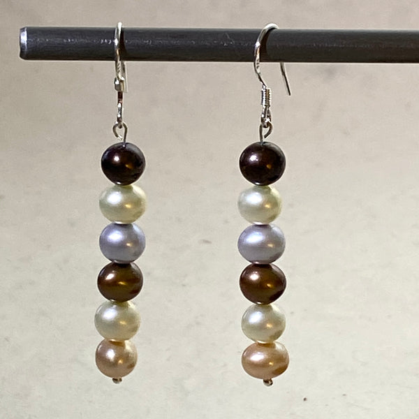 Multi Colored Pearl Line Earrings