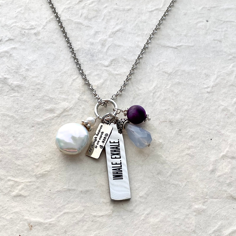 Multiple Stone and Charm Necklace on Stainless Chain