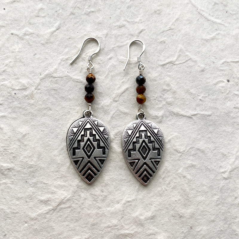 Navajo Shield Design Earrings with added Tiger Eye Beads