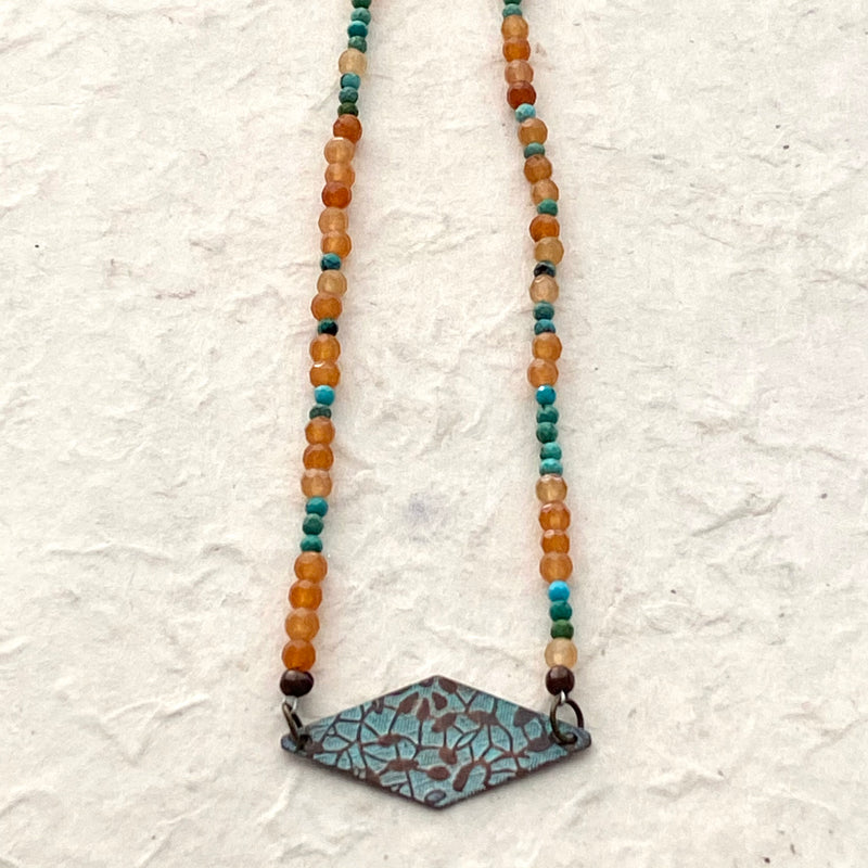 Orange Aventurine and Turquoise Beads with Copper Charm