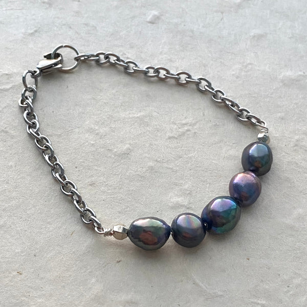 Peacock Pearls on Stainless Chain