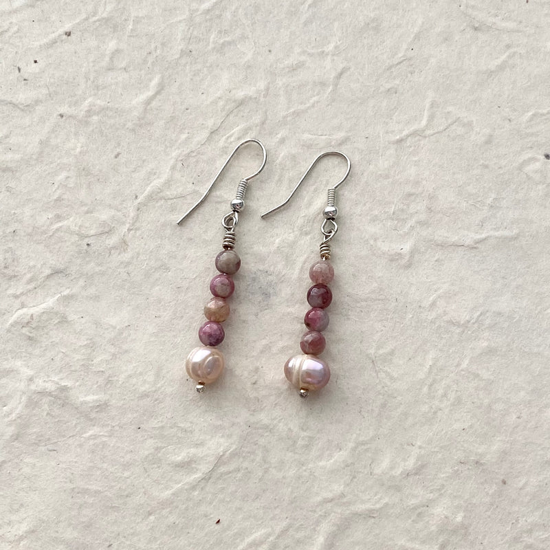 Pink Pearl and Tourmaline Earrings