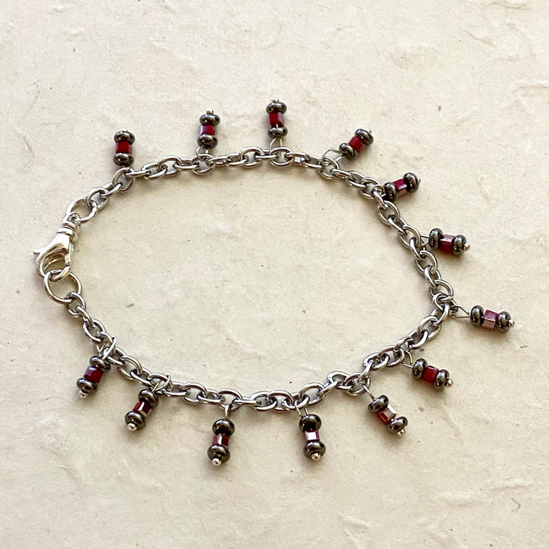 Red Crystal and Hematite Dangle Bracelet