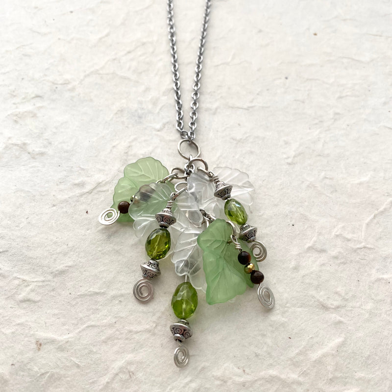 Resin Leaf Dangles with Peridot and Tiger Eye Drops