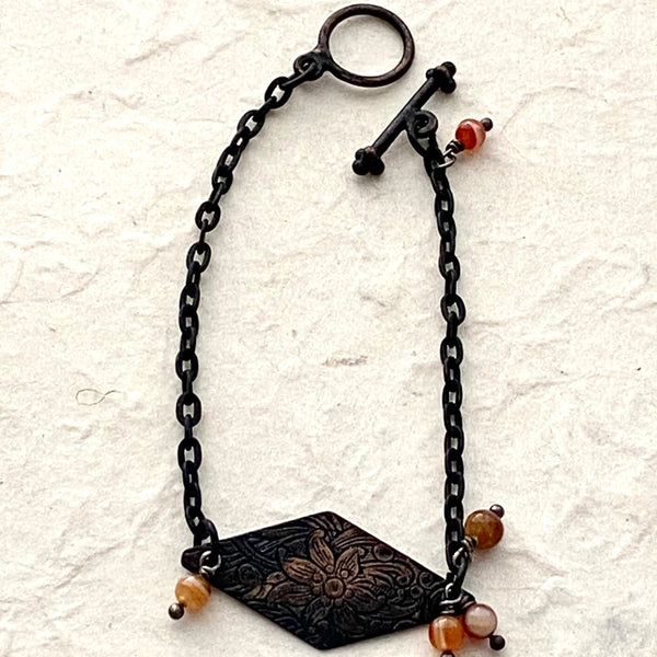Rustic Chain with Red Agate and Copper Charm Bracelet
