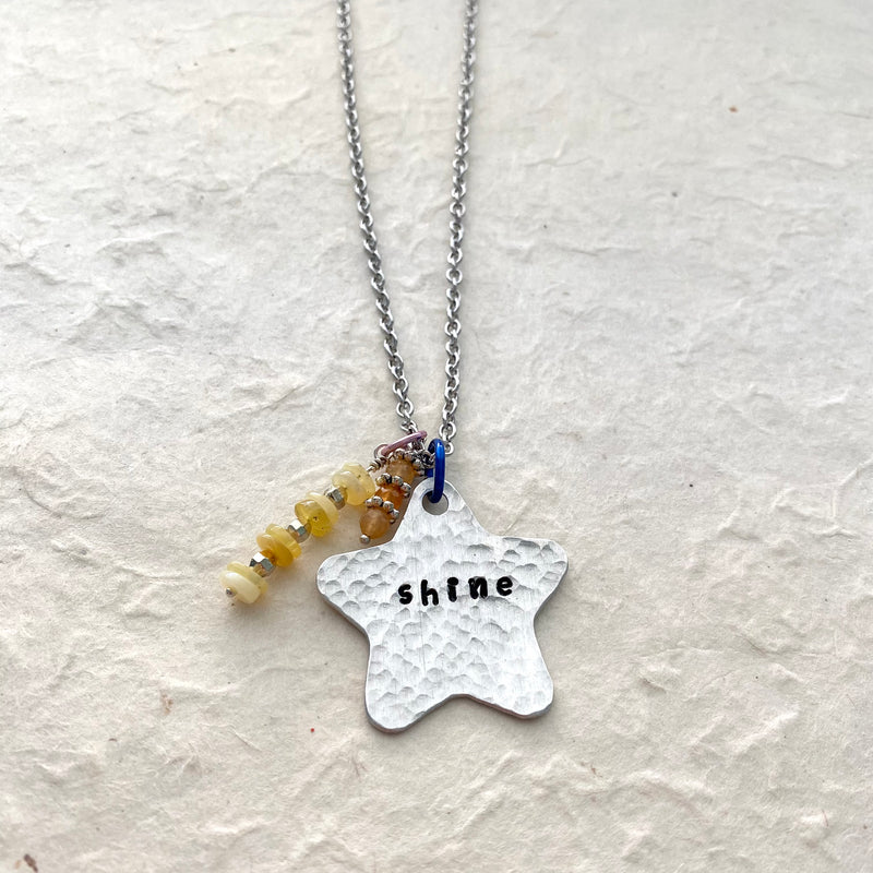 Shine Hand Stamped Necklace on Stainless Chain
