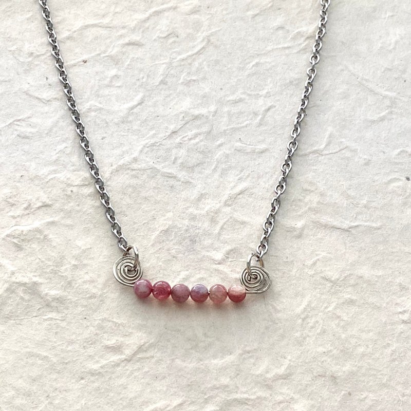 Soft Pink Tourmaline Handcrafted Pendant on Stainless Chain Necklace