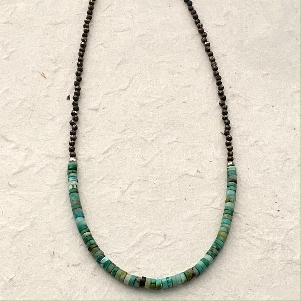Turquoise Heishi and Faceted Pyrite Necklace