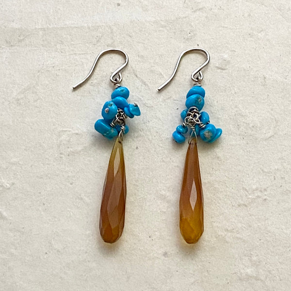 Turquoise and Carnelian Dangle Earrings
