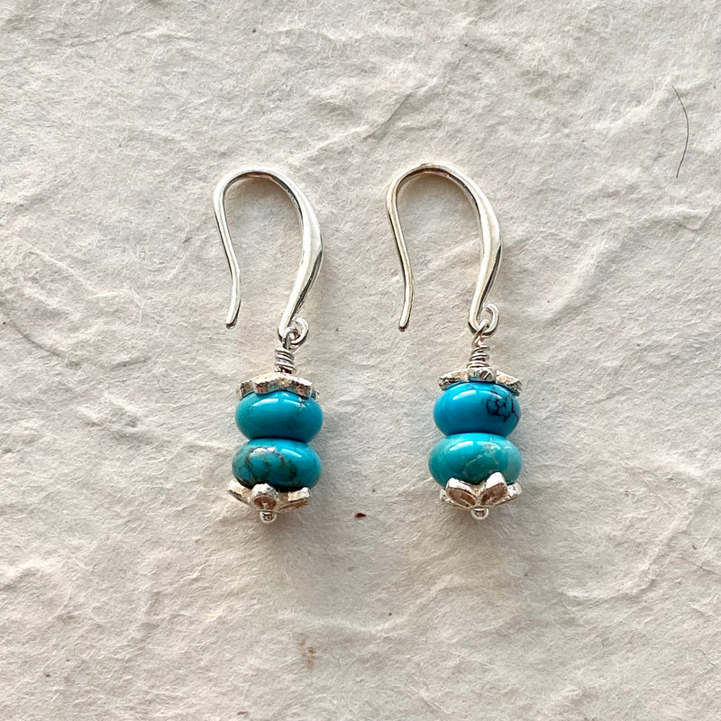 Turquoise with Sterling Silver Flower Earrings